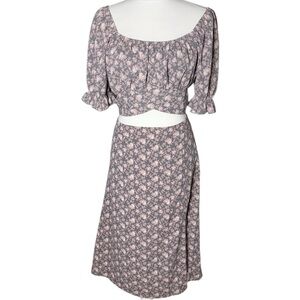 ARULA Dusty Mauve Floral Two-Piece Skirt Set